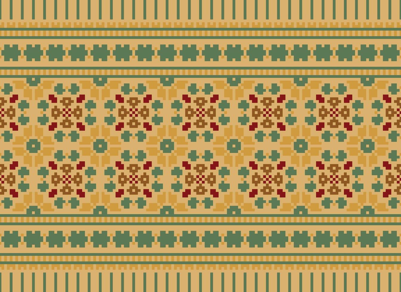 cruzar puntada bordado. étnico patrones. nativo estilo. tradicional diseño para textura, textil, tela, ropa, prendas de punto, impresión. geométrico píxel horizontal sin costura vector. vector