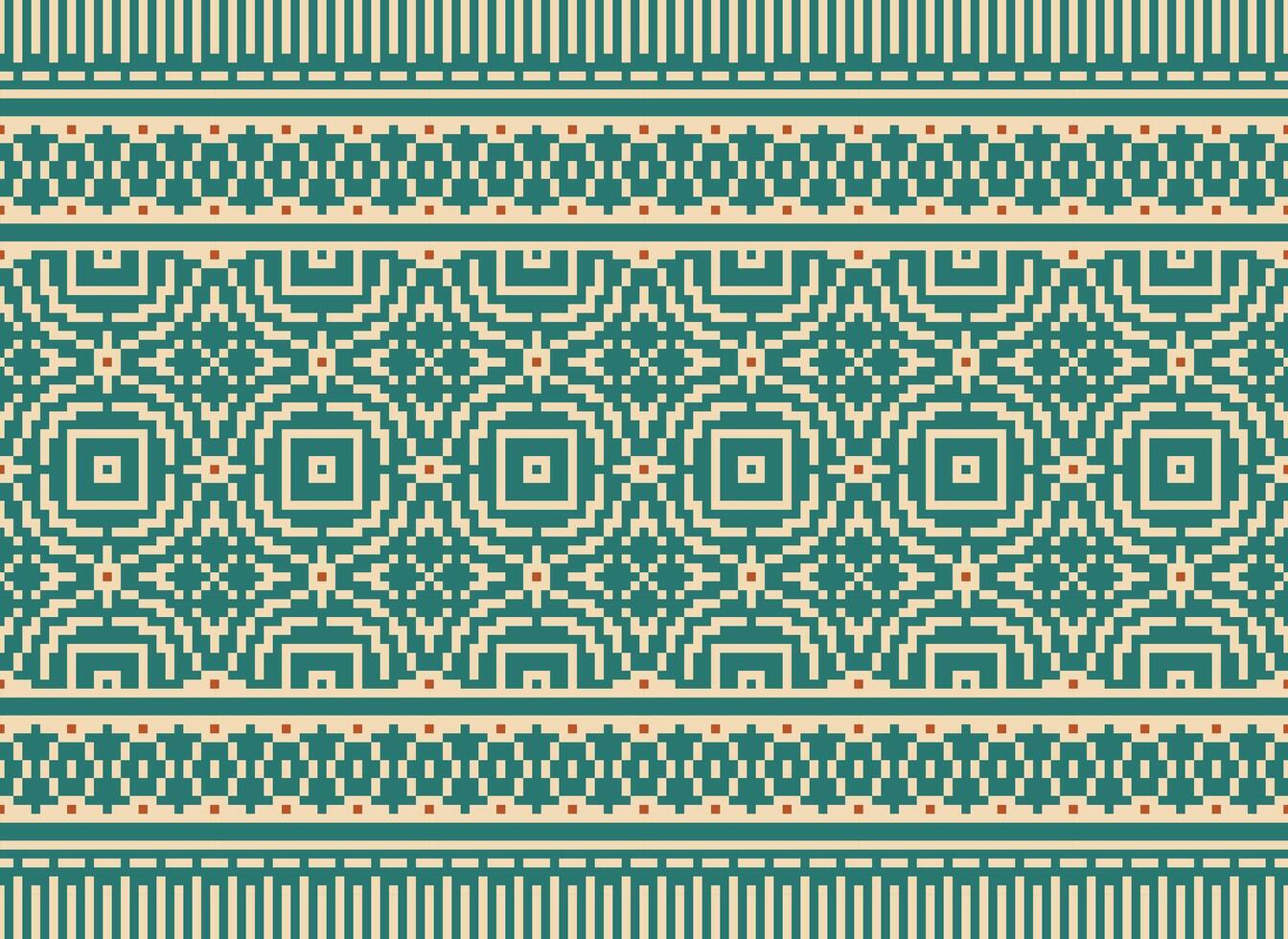 Ethnic Geometric Seamless Fabric Pattern Cross Stitch. Ikat Embroidery Oriental Pixel Pattern Cream Background. Abstract,vector,illustration. Texture,cross Stitch,scarf,decoration,motifs,wallpaper. vector