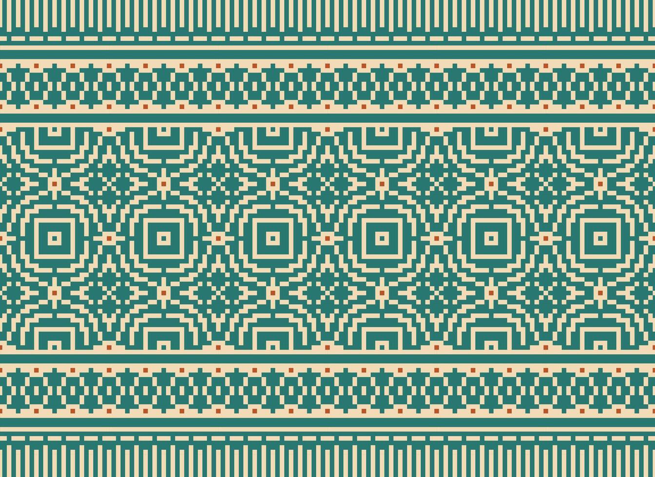 étnico geométrico sin costura tela modelo cruzar puntada. ikat bordado oriental píxel modelo crema antecedentes. resumen, vector, ilustración. textura, cruz puntada,bufanda,decoración,motivos,papel tapiz. vector