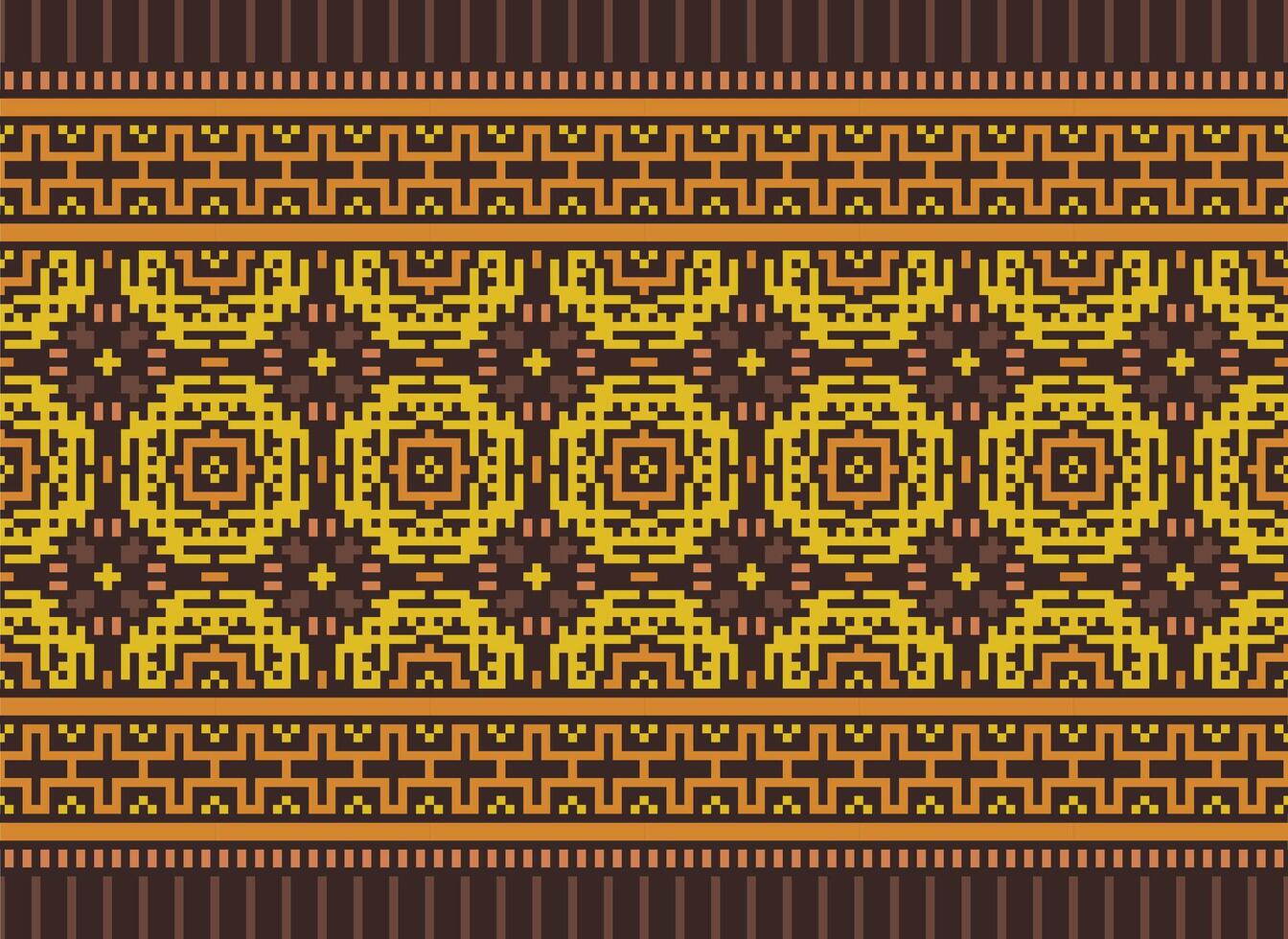 Cross Stitch. Geometric ethnic patterns. Design for Saree, Patola, Sari, Dupatta, Vyshyvanka, rushnyk, dupatta, Clothing, fabric, batik, Knitwear, Embroidery, Ikkat, Pixel pattern. Traditional Design. vector