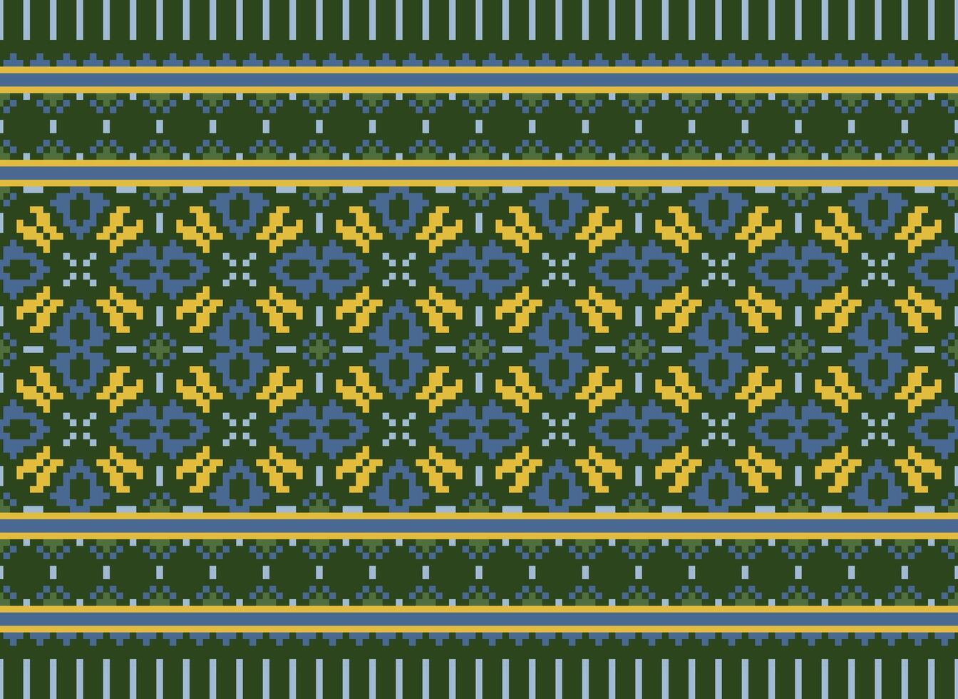 Ethnic Geometric Seamless Fabric Pattern Cross Stitch. Ikat Embroidery Oriental Pixel Pattern Cream Background. Abstract,vector,illustration. Texture,cross Stitch,scarf,decoration,motifs,wallpaper. vector