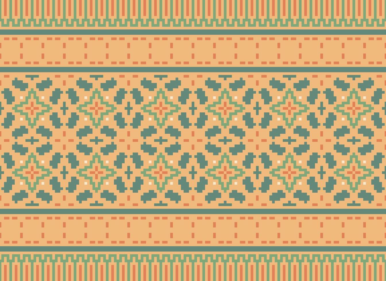 Ethnic Geometric Seamless Fabric Pattern Cross Stitch. Ikat Embroidery Oriental Pixel Pattern Cream Background. Abstract,vector,illustration. Texture,cross Stitch,scarf,decoration,motifs,wallpaper. vector