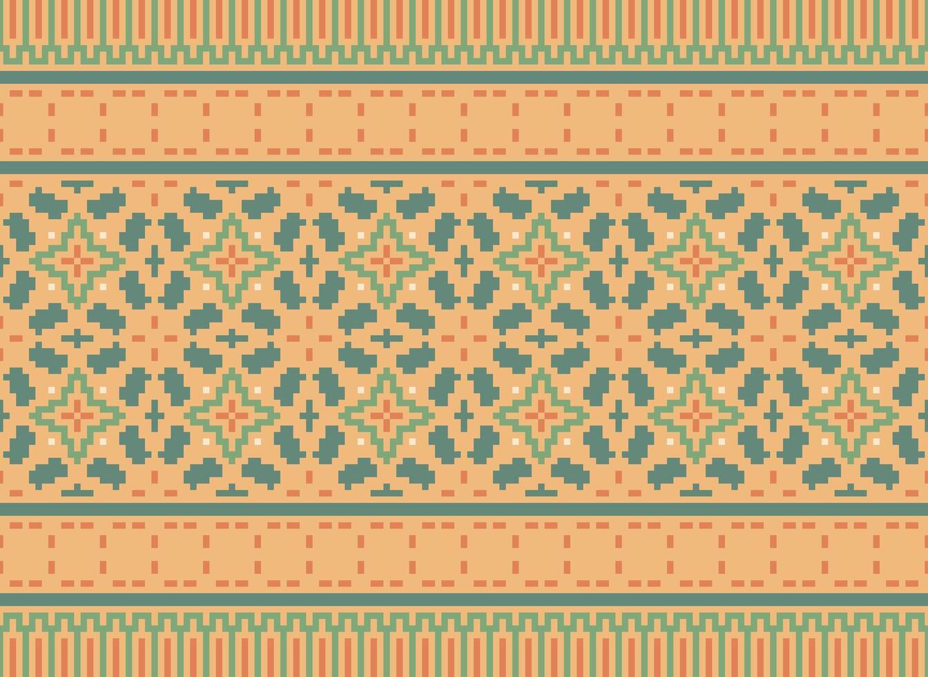 étnico geométrico sin costura tela modelo cruzar puntada. ikat bordado oriental píxel modelo crema antecedentes. resumen, vector, ilustración. textura, cruz puntada,bufanda,decoración,motivos,papel tapiz. vector