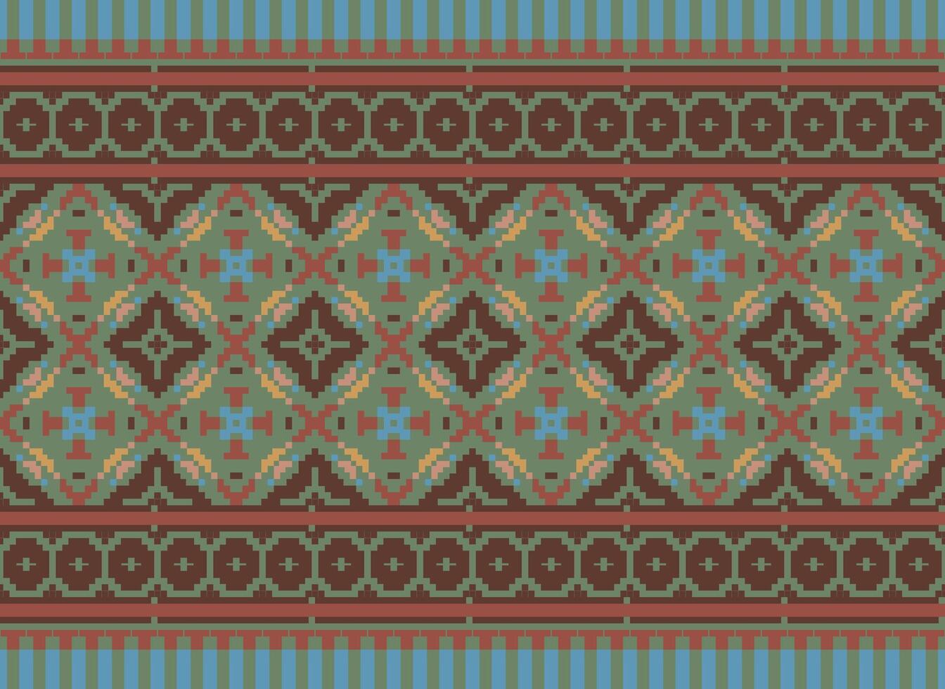 Ethnic Geometric Seamless Fabric Pattern Cross Stitch. Ikat Embroidery Oriental Pixel Pattern Cream Background. Abstract,vector,illustration. Texture,cross Stitch,scarf,decoration,motifs,wallpaper. vector