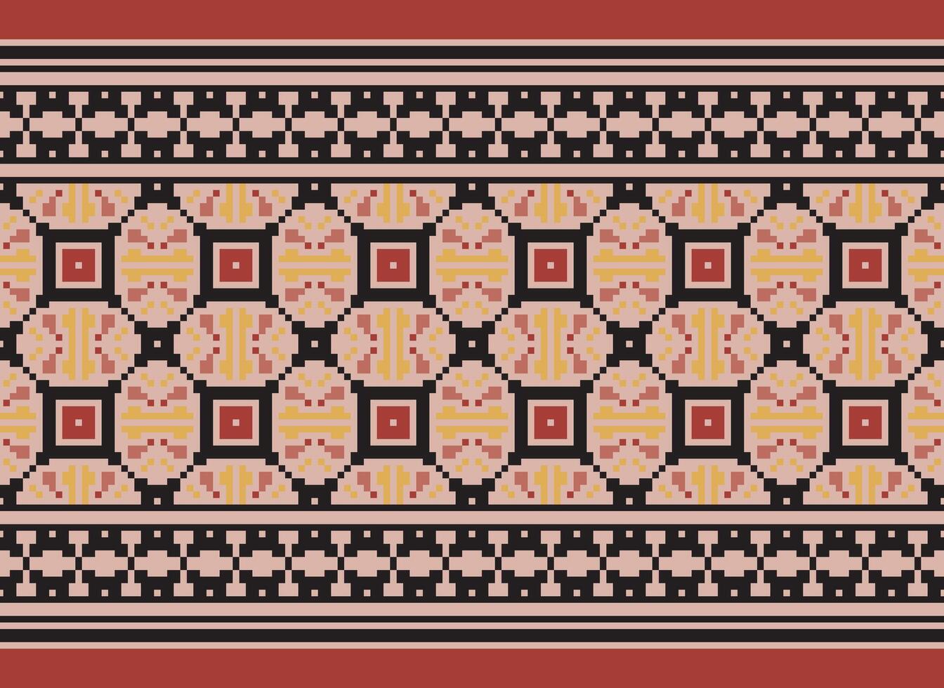 Ethnic Geometric Seamless Fabric Pattern Cross Stitch. Ikat Embroidery Oriental Pixel Pattern Cream Background. Abstract,vector,illustration. Texture,cross Stitch,scarf,decoration,motifs,wallpaper. vector