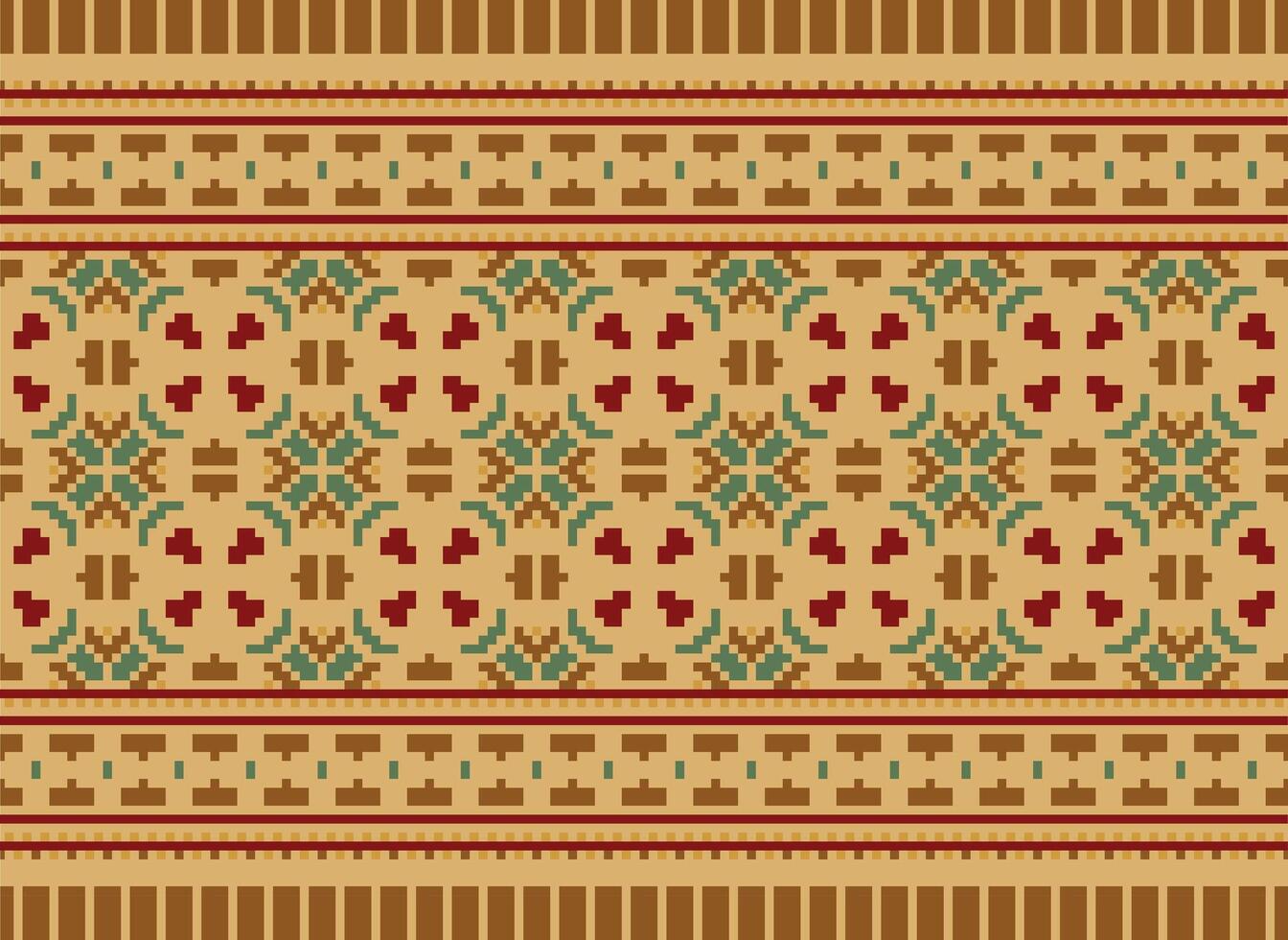 Cross Stitch Embroidery. Ethnic Patterns. Native Style. Traditional Design for texture, textile, fabric, clothing, Knitwear, print. Geometric Pixel Horizontal Seamless Vector. vector