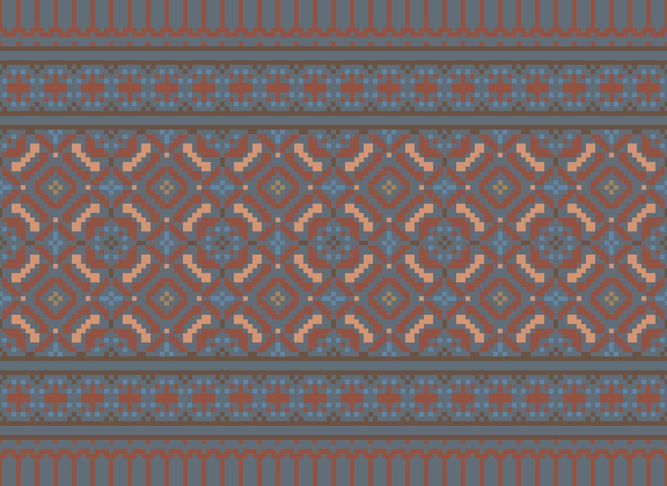 Ethnic Geometric Seamless Fabric Pattern Cross Stitch. Ikat Embroidery Oriental Pixel Pattern Cream Background. Abstract,vector,illustration. Texture,cross Stitch,scarf,decoration,motifs,wallpaper. vector