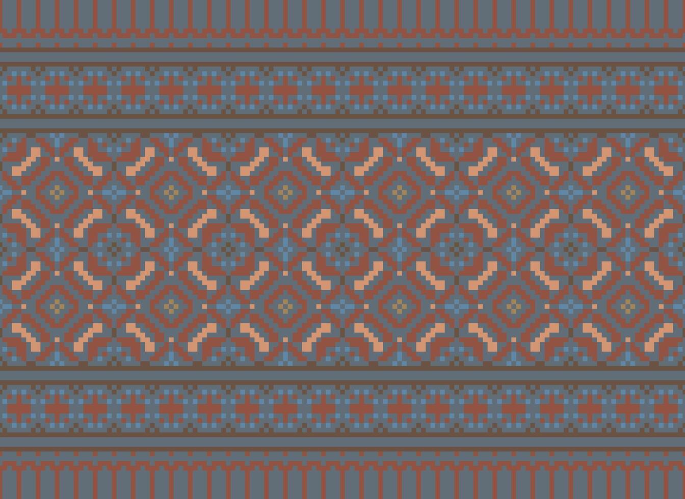 Ethnic Geometric Seamless Fabric Pattern Cross Stitch. Ikat Embroidery Oriental Pixel Pattern Cream Background. Abstract,vector,illustration. Texture,cross Stitch,scarf,decoration,motifs,wallpaper. vector