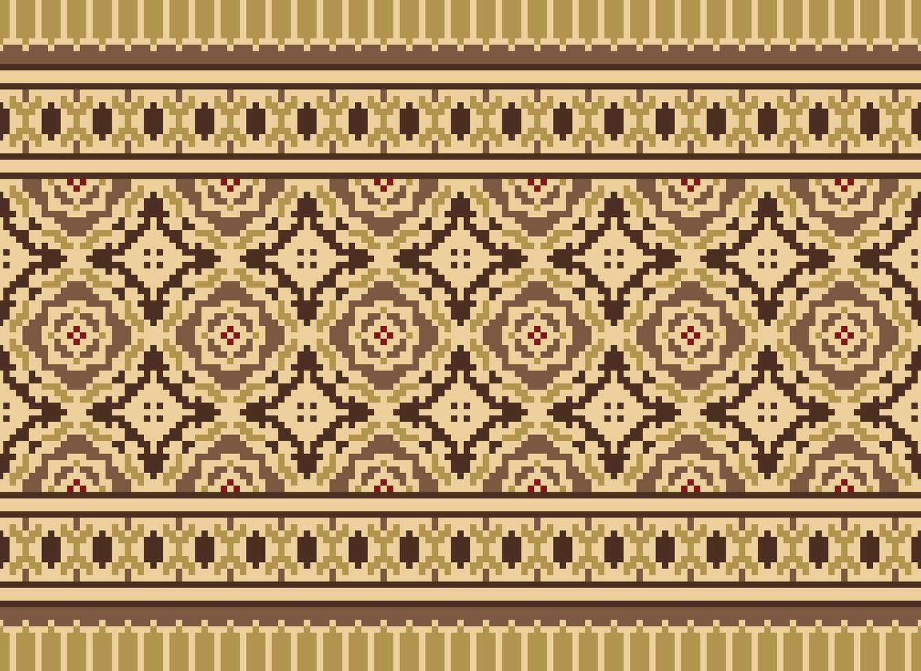Ethnic Geometric Seamless Fabric Pattern Cross Stitch. Ikat Embroidery Oriental Pixel Pattern Cream Background. Abstract,vector,illustration. Texture,cross Stitch,scarf,decoration,motifs,wallpaper. vector