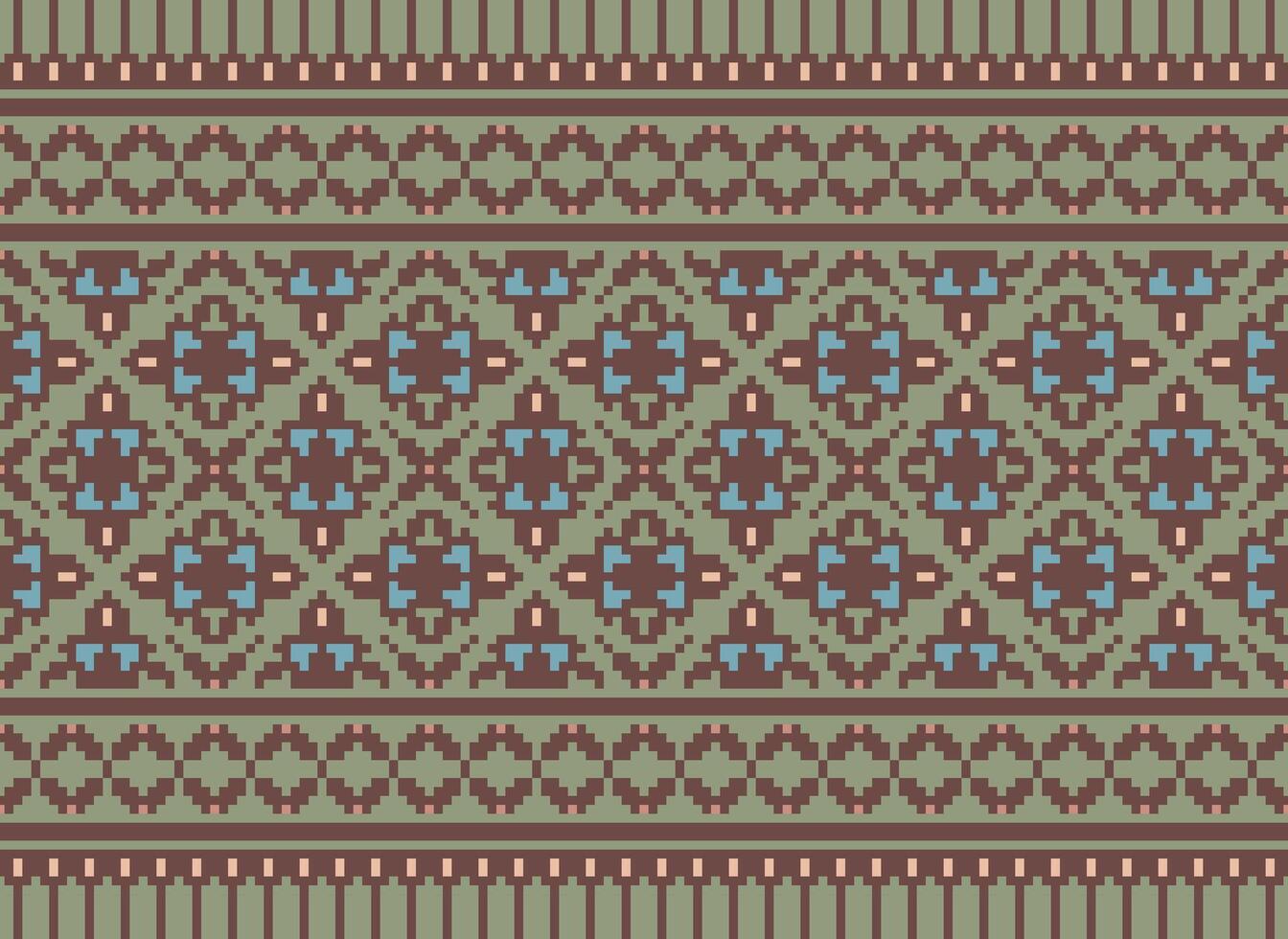Ethnic Geometric Seamless Fabric Pattern Cross Stitch. Ikat Embroidery Oriental Pixel Pattern Cream Background. Abstract,vector,illustration. Texture,cross Stitch,scarf,decoration,motifs,wallpaper. vector