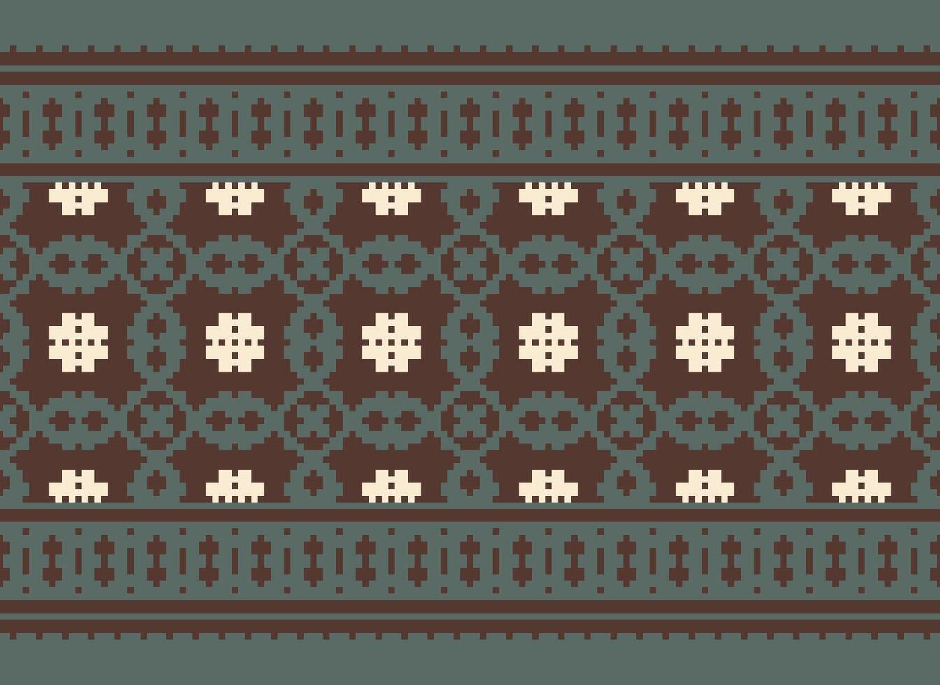 Cross Stitch Embroidery. Ethnic Patterns. Native Style. Traditional Design for texture, textile, fabric, clothing, Knitwear, print. Geometric Pixel Horizontal Seamless Vector. vector
