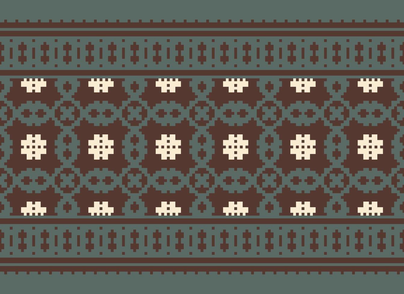 Cross Stitch Embroidery. Ethnic Patterns. Native Style. Traditional Design for texture, textile, fabric, clothing, Knitwear, print. Geometric Pixel Horizontal Seamless Vector. vector