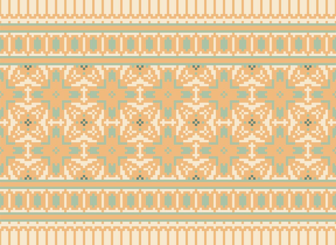 Cross Stitch Embroidery. Ethnic Patterns. Native Style. Traditional Design for texture, textile, fabric, clothing, Knitwear, print. Geometric Pixel Horizontal Seamless Vector. vector