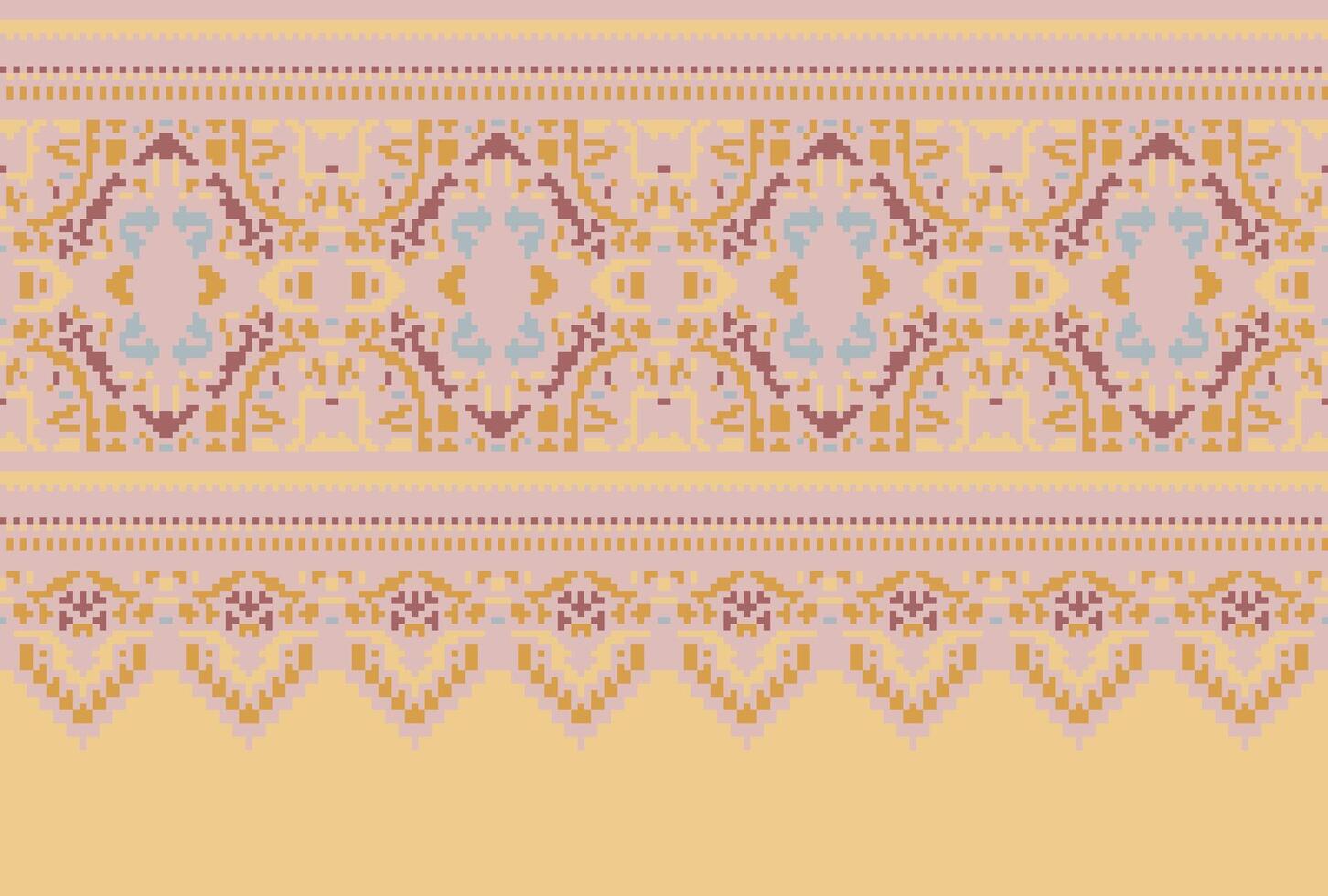 Cross Stitch. Geometric ethnic patterns. Design for Saree, Patola, Sari, Dupatta, Vyshyvanka, rushnyk, dupatta, Clothing, fabric, batik, Knitwear, Embroidery, Ikkat, Pixel pattern. Traditional Design. vector