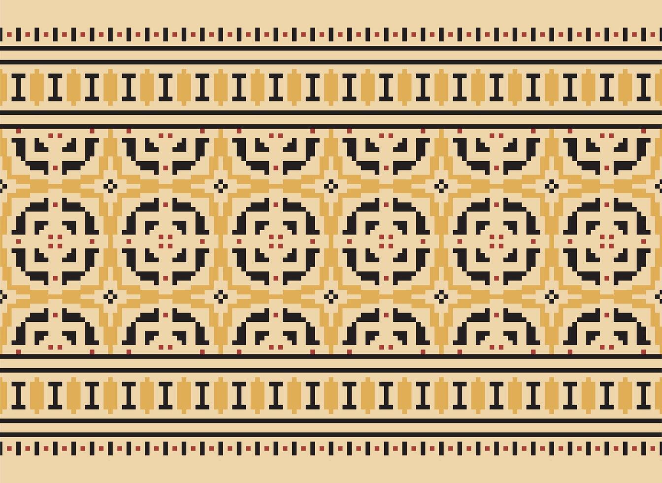 Cross Stitch Embroidery. Ethnic Patterns. Native Style. Traditional Design for texture, textile, fabric, clothing, Knitwear, print. Geometric Pixel Horizontal Seamless Vector. vector