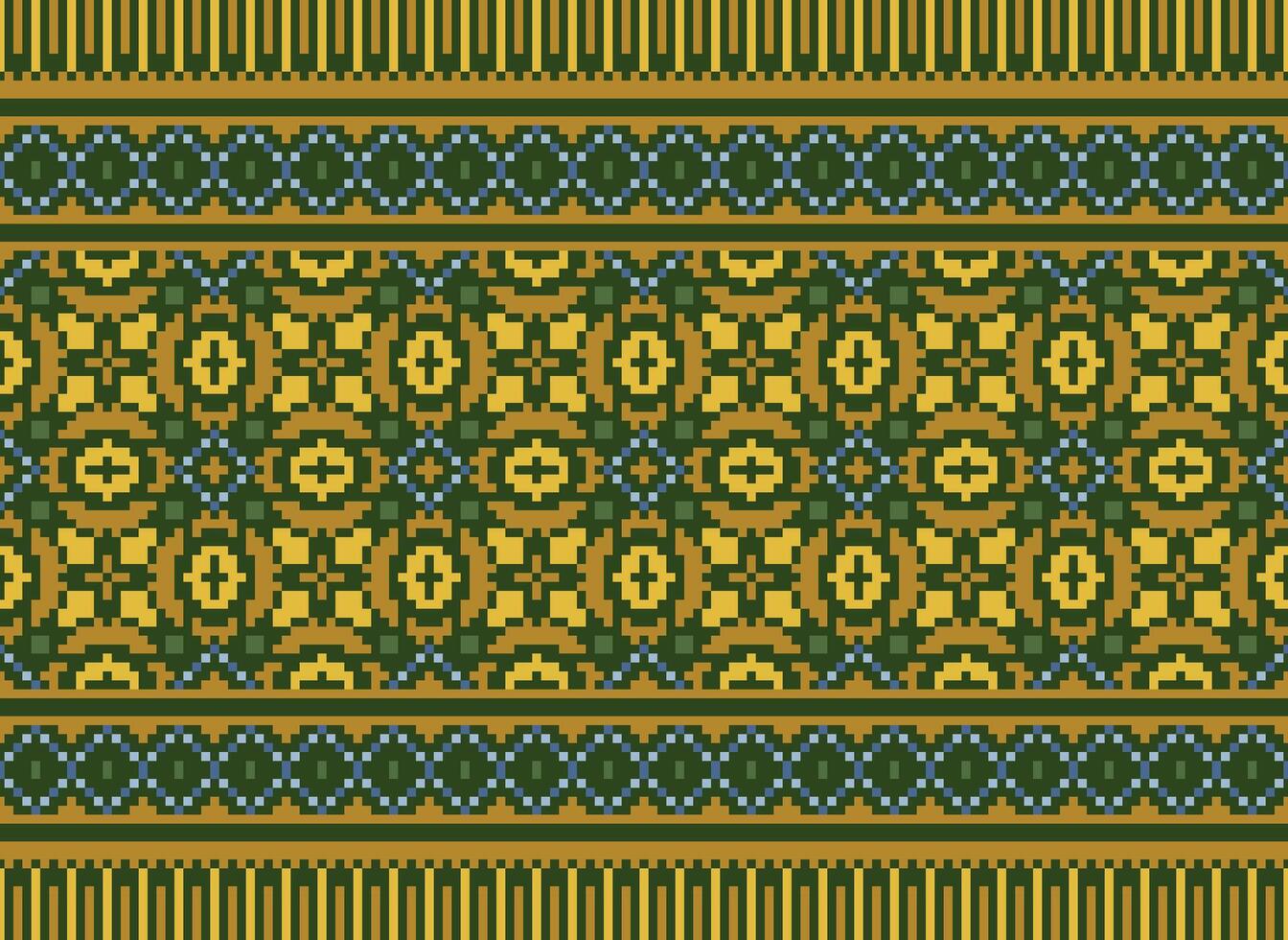 Ethnic Geometric Seamless Fabric Pattern Cross Stitch. Ikat Embroidery Oriental Pixel Pattern Cream Background. Abstract,vector,illustration. Texture,cross Stitch,scarf,decoration,motifs,wallpaper. vector