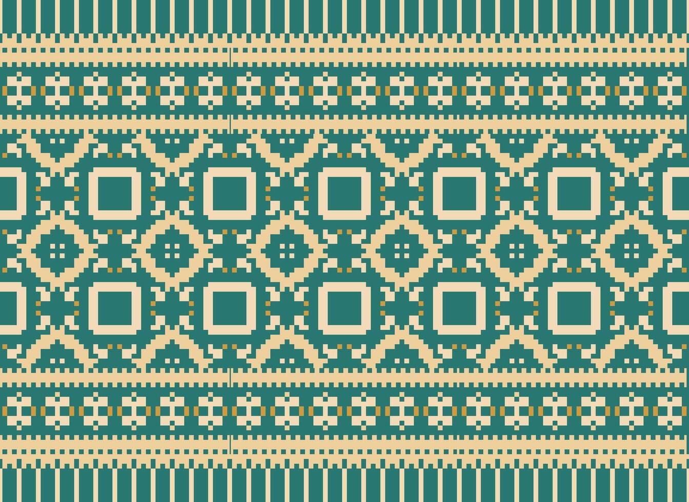 Cross Stitch Embroidery. Ethnic Patterns. Native Style. Traditional Design for texture, textile, fabric, clothing, Knitwear, print. Geometric Pixel Horizontal Seamless Vector. vector
