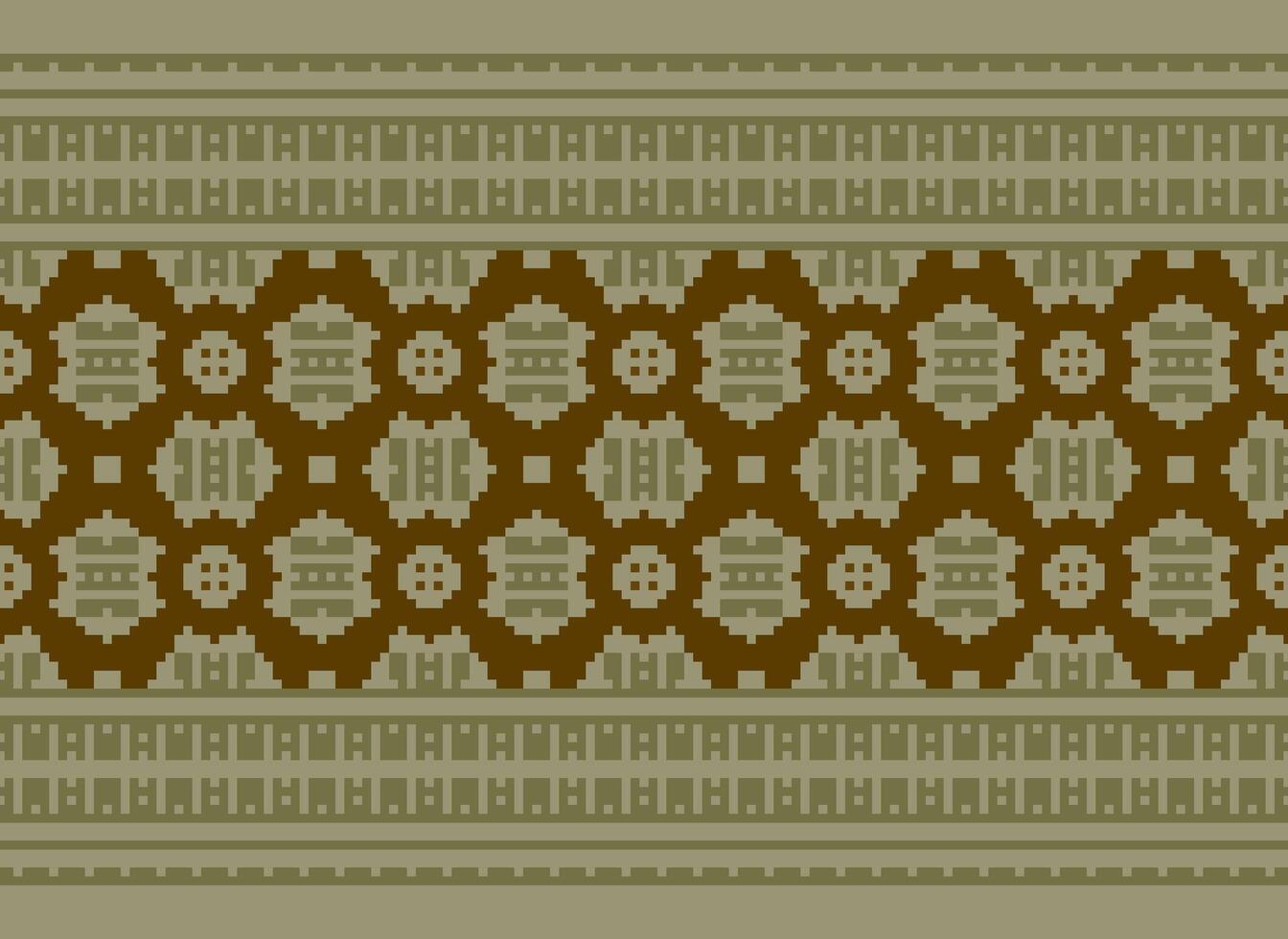 Cross Stitch Embroidery. Ethnic Patterns. Native Style. Traditional Design for texture, textile, fabric, clothing, Knitwear, print. Geometric Pixel Horizontal Seamless Vector. vector