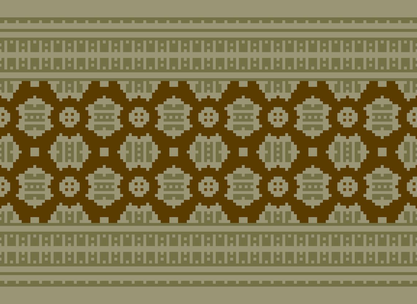 Cross Stitch Embroidery. Ethnic Patterns. Native Style. Traditional Design for texture, textile, fabric, clothing, Knitwear, print. Geometric Pixel Horizontal Seamless Vector. vector