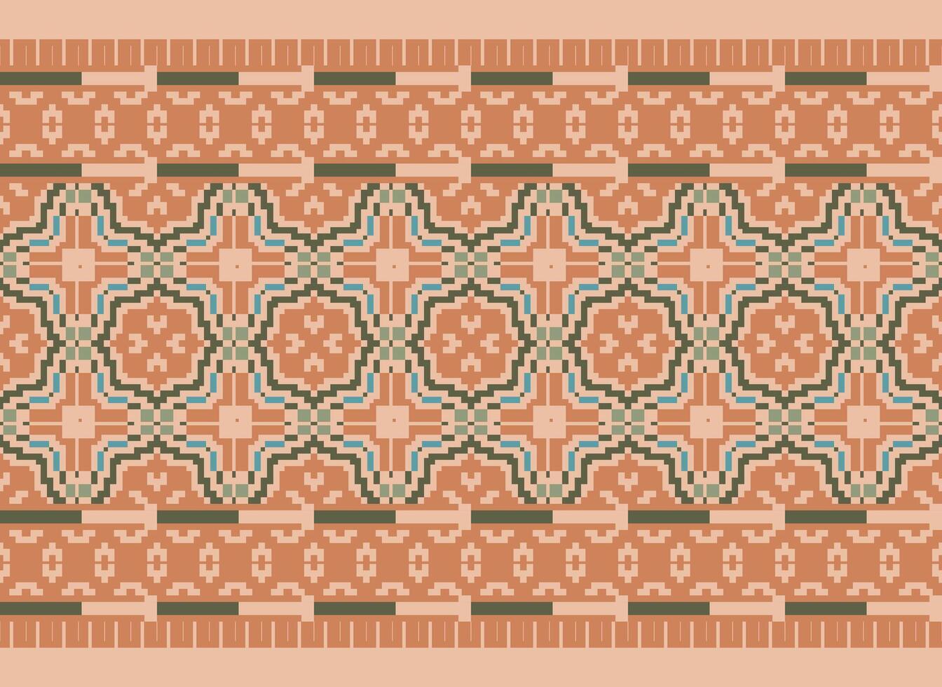 Ethnic Geometric Seamless Fabric Pattern Cross Stitch. Ikat Embroidery Oriental Pixel Pattern Cream Background. Abstract,vector,illustration. Texture,cross Stitch,scarf,decoration,motifs,wallpaper. vector