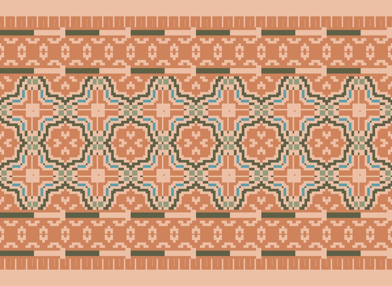 Ethnic Geometric Seamless Fabric Pattern Cross Stitch. Ikat Embroidery Oriental Pixel Pattern Cream Background. Abstract,vector,illustration. Texture,cross Stitch,scarf,decoration,motifs,wallpaper. vector