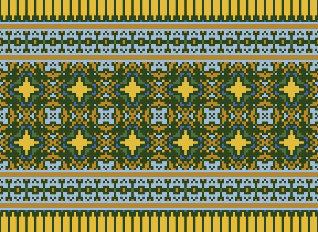 Ethnic Geometric Seamless Fabric Pattern Cross Stitch. Ikat Embroidery Oriental Pixel Pattern Cream Background. Abstract,vector,illustration. Texture,cross Stitch,scarf,decoration,motifs,wallpaper. vector