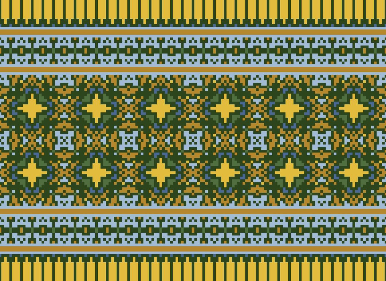 Ethnic Geometric Seamless Fabric Pattern Cross Stitch. Ikat Embroidery Oriental Pixel Pattern Cream Background. Abstract,vector,illustration. Texture,cross Stitch,scarf,decoration,motifs,wallpaper. vector