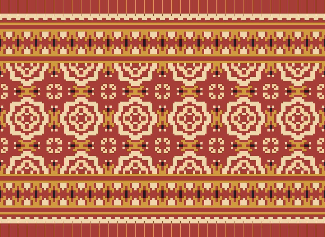 Cross Stitch Embroidery. Ethnic Patterns. Native Style. Traditional Design for texture, textile, fabric, clothing, Knitwear, print. Geometric Pixel Horizontal Seamless Vector. vector