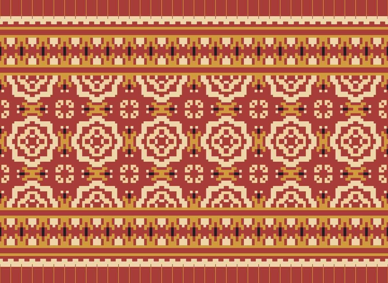 Cross Stitch Embroidery. Ethnic Patterns. Native Style. Traditional Design for texture, textile, fabric, clothing, Knitwear, print. Geometric Pixel Horizontal Seamless Vector. vector