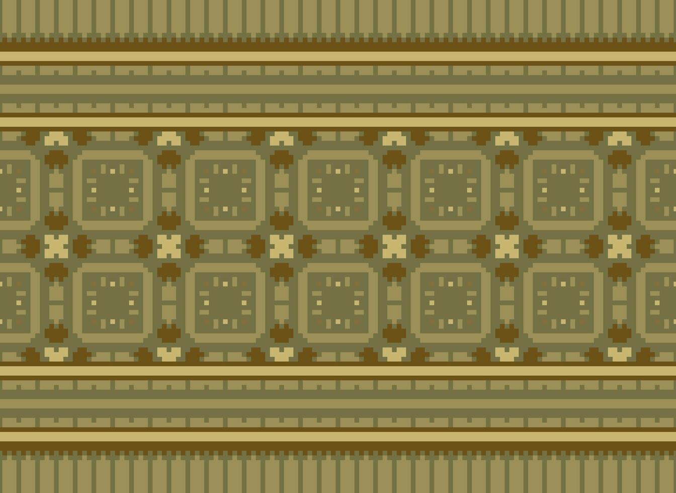 Ethnic Geometric Seamless Fabric Pattern Cross Stitch. Ikat Embroidery Oriental Pixel Pattern Cream Background. Abstract,vector,illustration. Texture,cross Stitch,scarf,decoration,motifs,wallpaper. vector