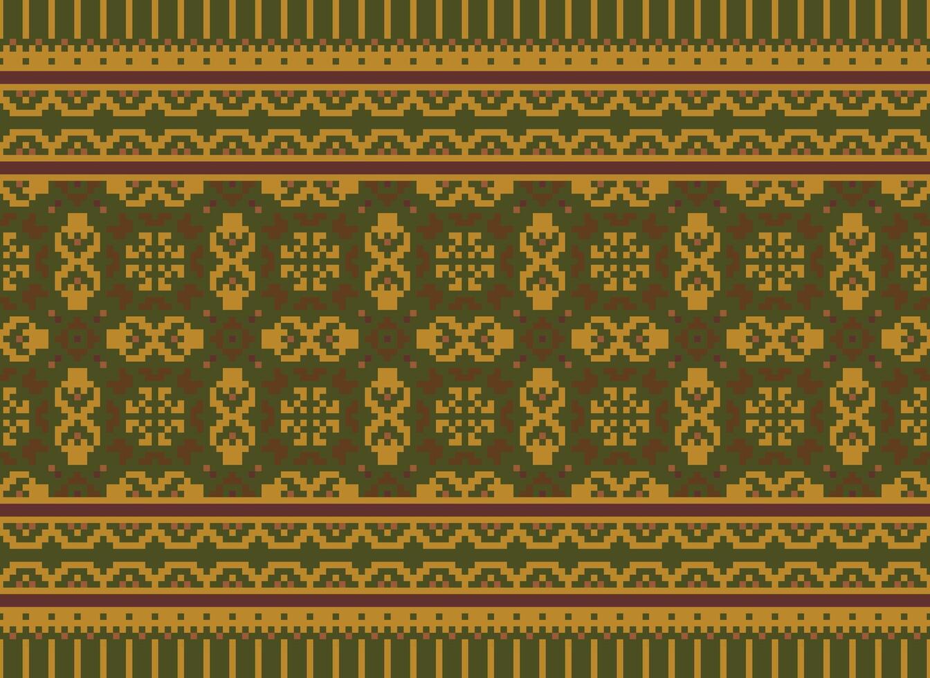 Cross Stitch Embroidery. Ethnic Patterns. Native Style. Traditional Design for texture, textile, fabric, clothing, Knitwear, print. Geometric Pixel Horizontal Seamless Vector. vector