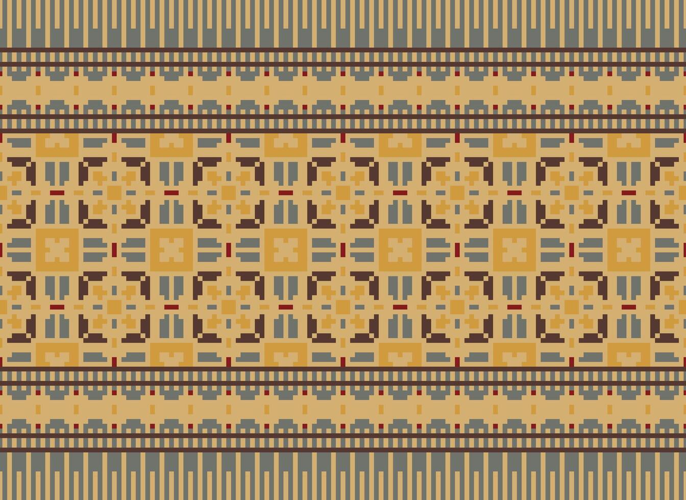 Ethnic Geometric Seamless Fabric Pattern Cross Stitch. Ikat Embroidery Oriental Pixel Pattern Cream Background. Abstract,vector,illustration. Texture,cross Stitch,scarf,decoration,motifs,wallpaper. vector