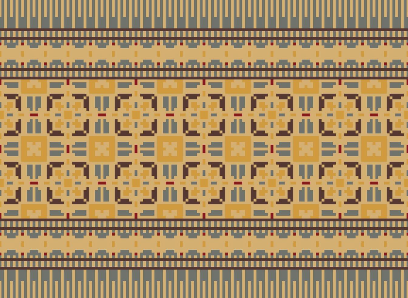 étnico geométrico sin costura tela modelo cruzar puntada. ikat bordado oriental píxel modelo crema antecedentes. resumen, vector, ilustración. textura, cruz puntada,bufanda,decoración,motivos,papel tapiz. vector