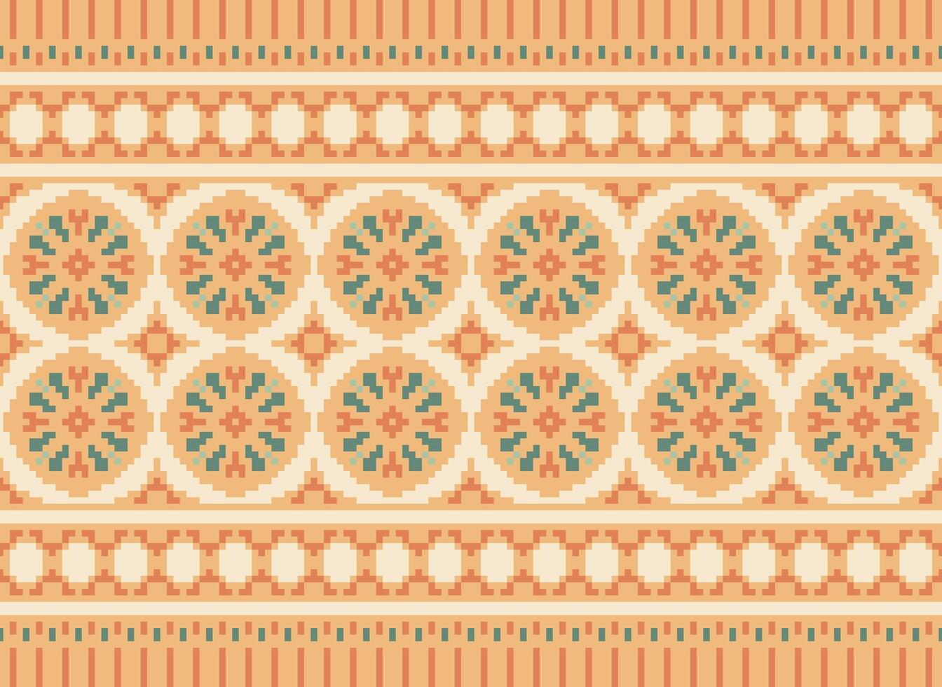 Ethnic Geometric Seamless Fabric Pattern Cross Stitch. Ikat Embroidery Oriental Pixel Pattern Cream Background. Abstract,vector,illustration. Texture,cross Stitch,scarf,decoration,motifs,wallpaper. vector