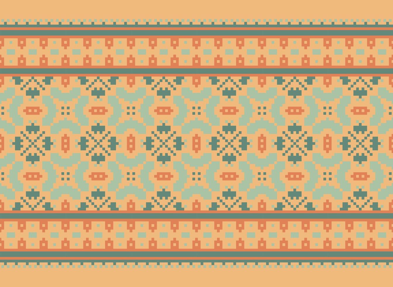 Cross Stitch Embroidery. Ethnic Patterns. Native Style. Traditional Design for texture, textile, fabric, clothing, Knitwear, print. Geometric Pixel Horizontal Seamless Vector. vector