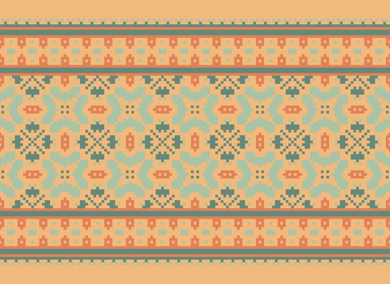 Cross Stitch Embroidery. Ethnic Patterns. Native Style. Traditional Design for texture, textile, fabric, clothing, Knitwear, print. Geometric Pixel Horizontal Seamless Vector. vector