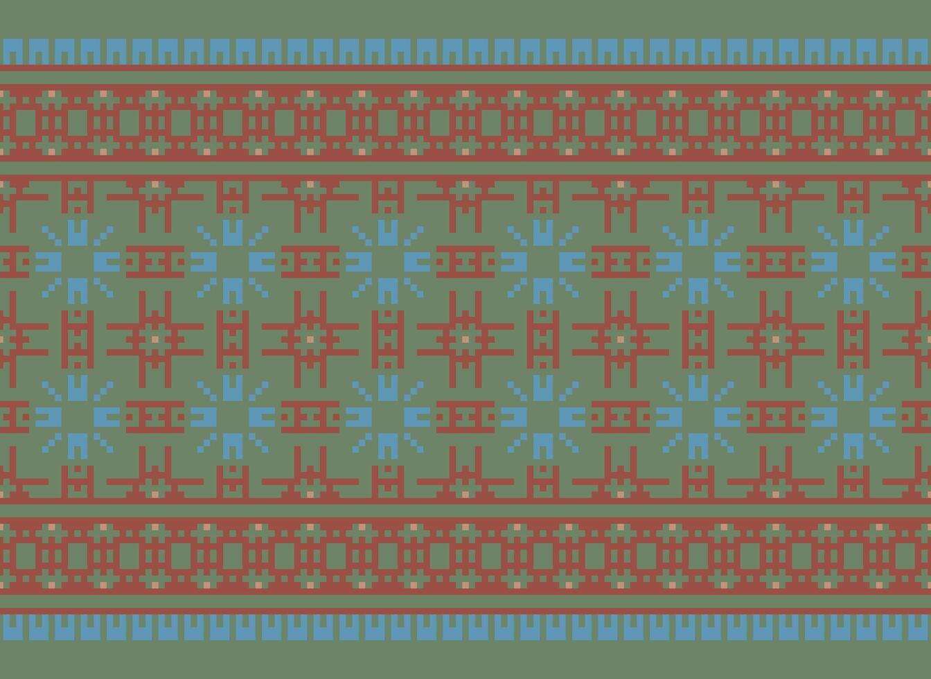 Ethnic Geometric Seamless Fabric Pattern Cross Stitch. Ikat Embroidery Oriental Pixel Pattern Cream Background. Abstract,vector,illustration. Texture,cross Stitch,scarf,decoration,motifs,wallpaper. vector