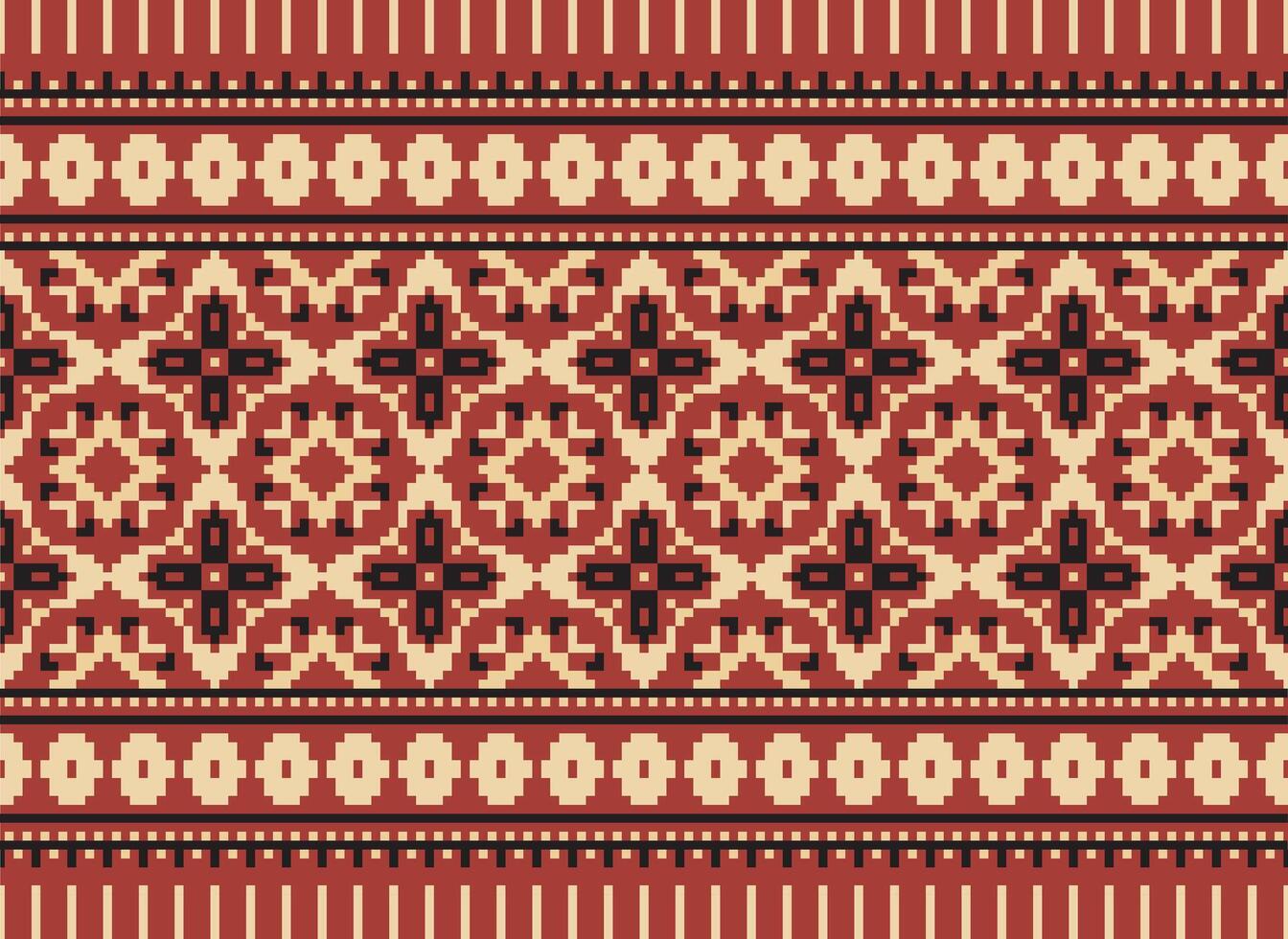 Cross Stitch Embroidery. Ethnic Patterns. Native Style. Traditional Design for texture, textile, fabric, clothing, Knitwear, print. Geometric Pixel Horizontal Seamless Vector. vector