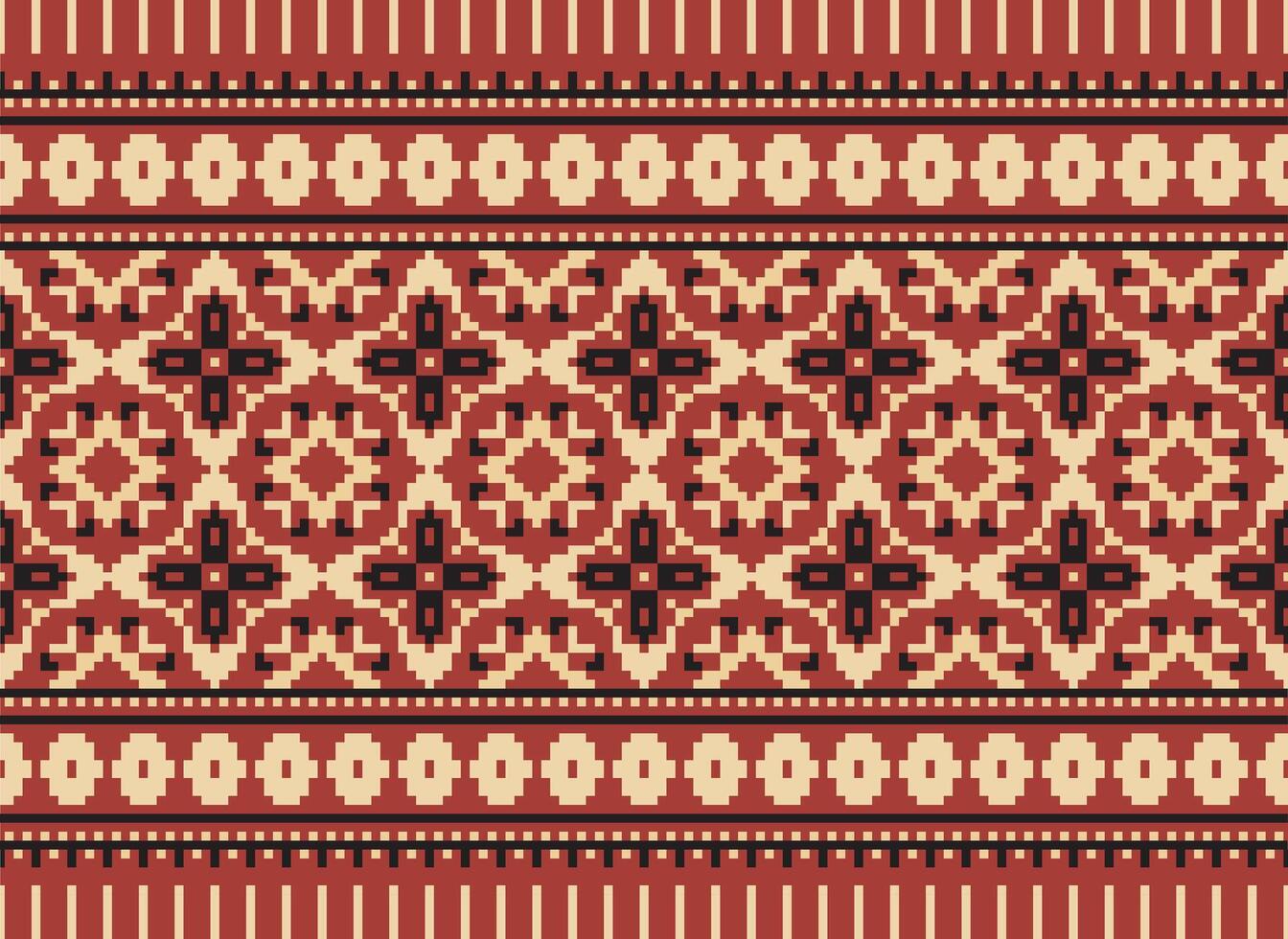 Cross Stitch Embroidery. Ethnic Patterns. Native Style. Traditional Design for texture, textile, fabric, clothing, Knitwear, print. Geometric Pixel Horizontal Seamless Vector. vector