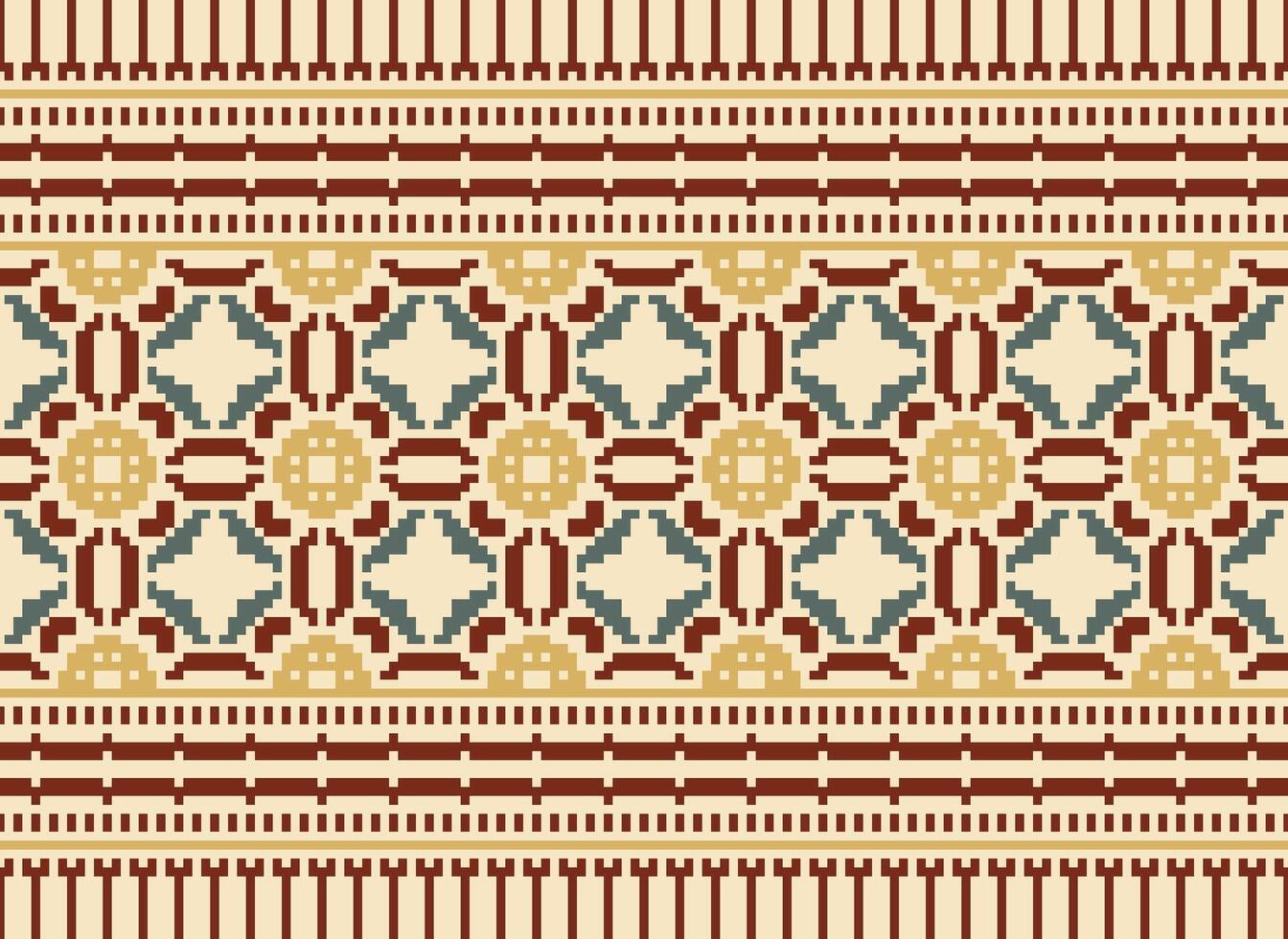 Cross Stitch Embroidery. Ethnic Patterns. Native Style. Traditional Design for texture, textile, fabric, clothing, Knitwear, print. Geometric Pixel Horizontal Seamless Vector. vector