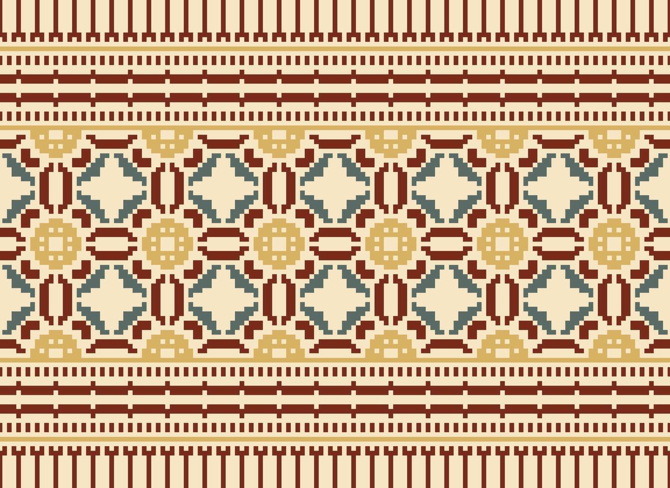 Cross Stitch Embroidery. Ethnic Patterns. Native Style. Traditional Design for texture, textile, fabric, clothing, Knitwear, print. Geometric Pixel Horizontal Seamless Vector. vector