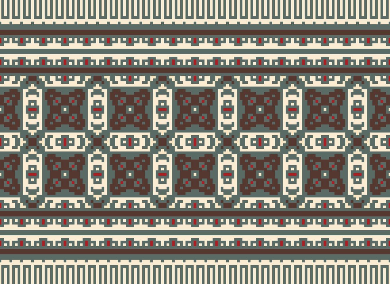 Cross Stitch Embroidery. Ethnic Patterns. Native Style. Traditional Design for texture, textile, fabric, clothing, Knitwear, print. Geometric Pixel Horizontal Seamless Vector. vector