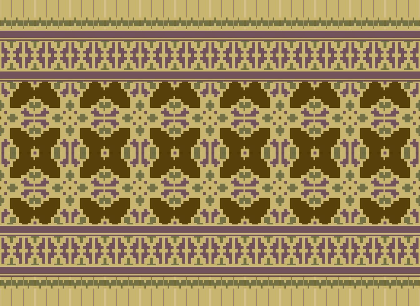 Cross Stitch Border. Embroidery Cross Stitch. Ethnic Patterns. Geometric Ethnic Indian pattern. Native Ethnic pattern.Texture Textile Fabric Clothing Knitwear print. Pixel Horizontal Seamless Vector. vector