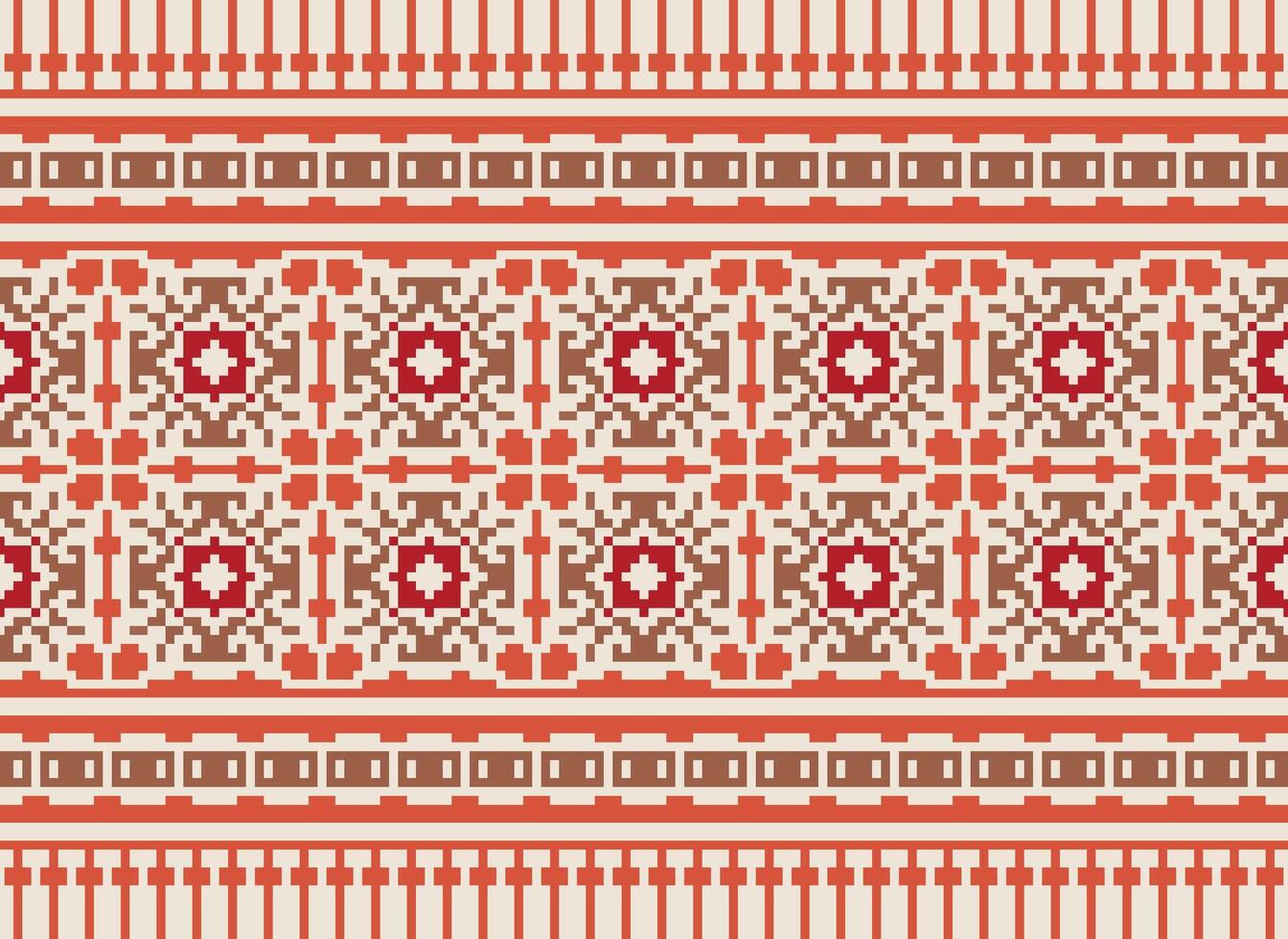 Cross Stitch Embroidery. Ethnic Patterns. Native Style. Traditional Design for texture, textile, fabric, clothing, Knitwear, print. Geometric Pixel Horizontal Seamless Vector. vector