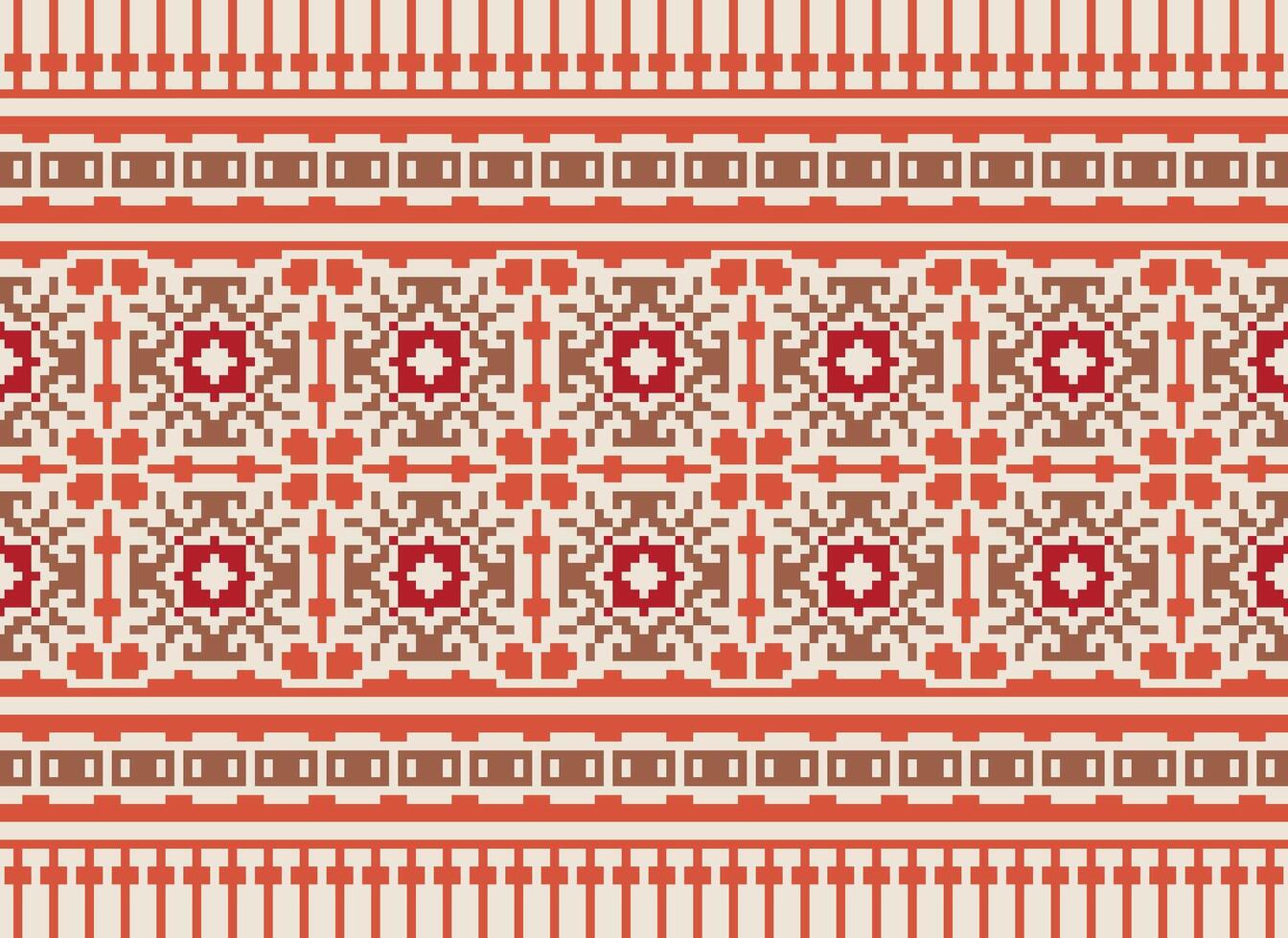 Cross Stitch Embroidery. Ethnic Patterns. Native Style. Traditional Design for texture, textile, fabric, clothing, Knitwear, print. Geometric Pixel Horizontal Seamless Vector. vector