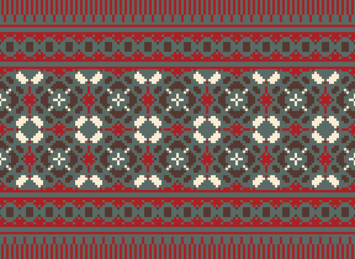 Cross Stitch Embroidery. Ethnic Patterns. Native Style. Traditional Design for texture, textile, fabric, clothing, Knitwear, print. Geometric Pixel Horizontal Seamless Vector. vector
