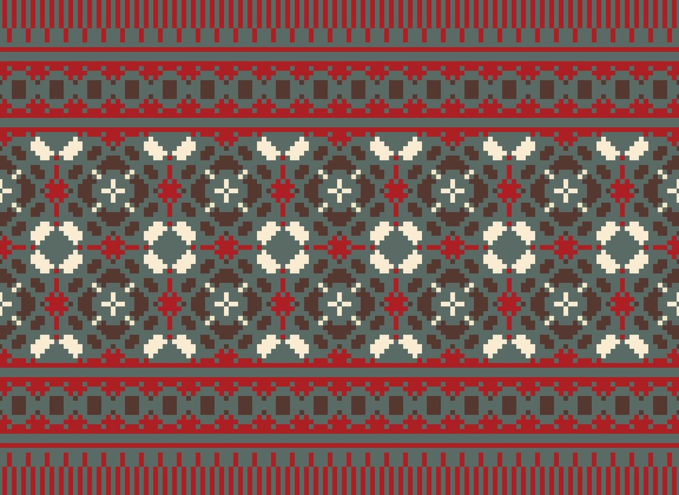 cruzar puntada bordado. étnico patrones. nativo estilo. tradicional diseño para textura, textil, tela, ropa, prendas de punto, impresión. geométrico píxel horizontal sin costura vector. vector