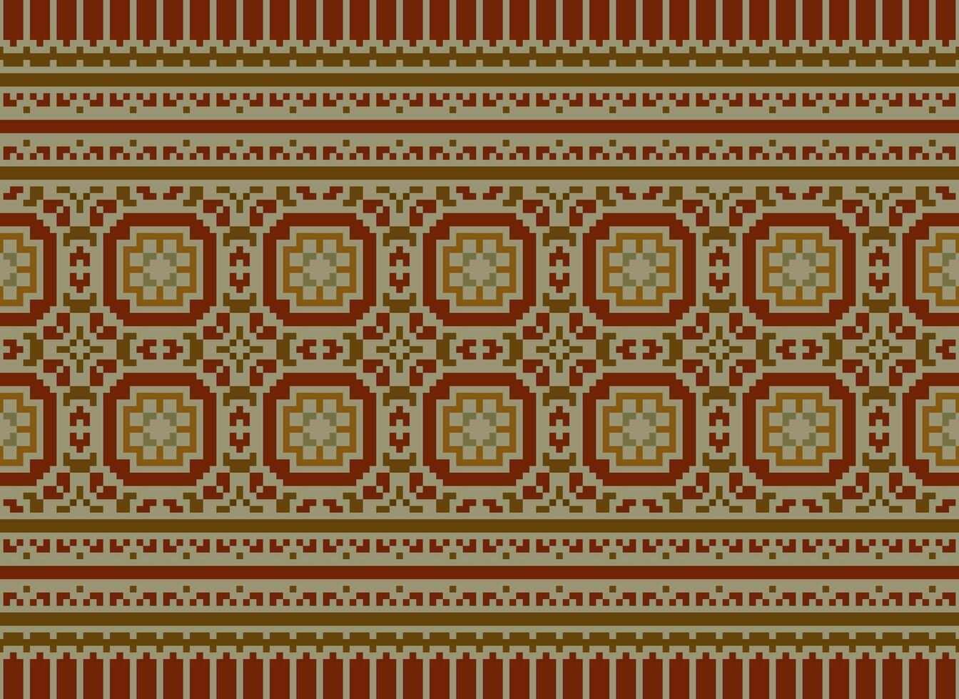 Cross Stitch Embroidery. Ethnic Patterns. Native Style. Traditional Design for texture, textile, fabric, clothing, Knitwear, print. Geometric Pixel Horizontal Seamless Vector. vector
