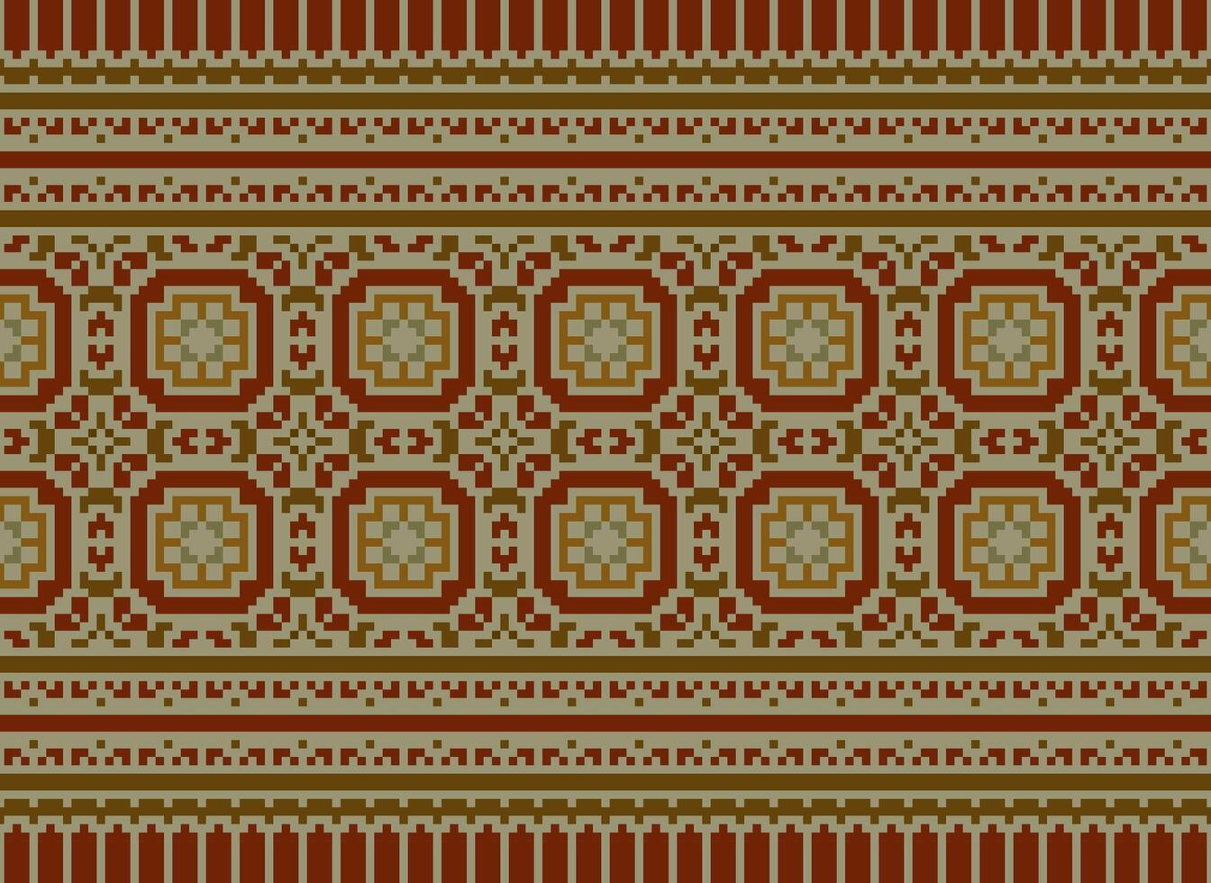 Cross Stitch Embroidery. Ethnic Patterns. Native Style. Traditional Design for texture, textile, fabric, clothing, Knitwear, print. Geometric Pixel Horizontal Seamless Vector. vector