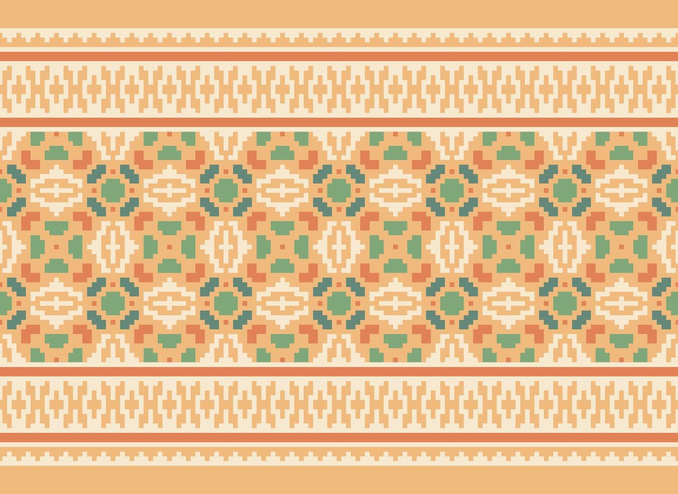 Cross Stitch Embroidery. Ethnic Patterns. Native Style. Traditional Design for texture, textile, fabric, clothing, Knitwear, print. Geometric Pixel Horizontal Seamless Vector. vector
